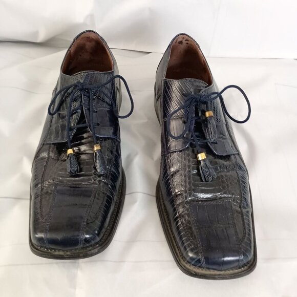 Stacy Adams Genuine Snake & Leather Men’s Dress Shoes Blue Size 12 - Picture 1 of 16